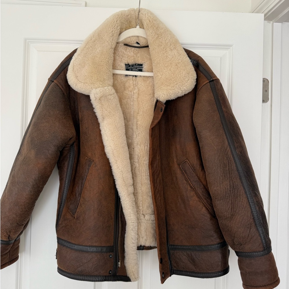 Avirex Brown Leather Jacket with Cream Shearling